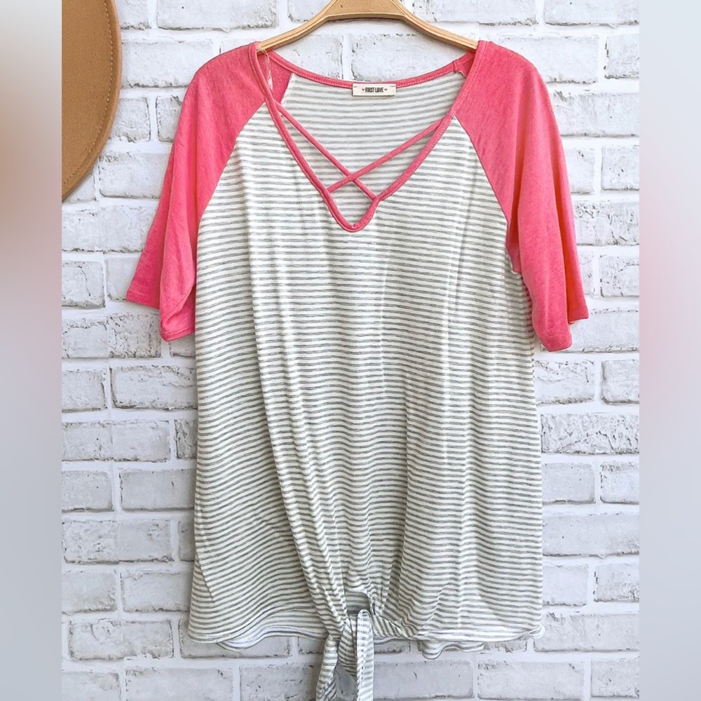New Coral Stipe Raglan Top